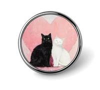 Broche redondo con diseño de gato blanco y negro sentado junto para hombre y mujer, insignia de moda, alfiler para cuello, vestido, chaqueta, mochila, accesorios.