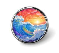 Broche redondo con diseño de olas del océano y arcoíris para hombre y mujer, insignia de moda, alfiler para cuello, vestido, chaqueta, mochila, accesorios.