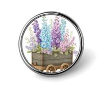 Broche redondo con forma de carrito de madera y delfinios, dedaleras, para hombre y mujer, insignia de moda, alfiler para cuello, chaqueta, mochila, accesorios.