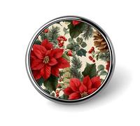 Broche redondo con forma de cono de acebo y flores de Pascua rojas para hombre y mujer, ideal como insignia de moda, alfiler para cuello, vestido, chaqueta, mochila y accesorios.