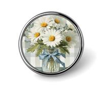 Broche redondo con ramo de margaritas blancas en frasco de vidrio para hombre y mujer, insignia de moda, alfiler para cuello, vestido, chaqueta, mochila, accesorios.