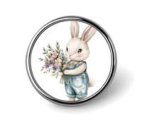 Broche redondo de conejo con ramo de flores para hombre y mujer, insignia de moda, alfiler para cuello, vestido, chaqueta, mochila, accesorios.