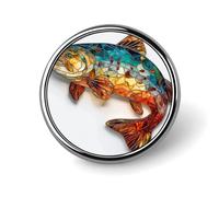 Broche redondo de pez de cristal de colores para hombre y mujer, insignia de moda, alfiler para cuello, vestido, chaqueta, mochila, accesorios