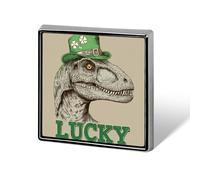 Broches y alfileres unisex con diseño de dinosaurio con sombrero de duende verde, insignias de solapa cuadradas y ligeras, joyería para ropa, chal o sombrero.