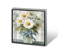 Broches y alfileres unisex con diseño de ramo de margaritas blancas en un frasco de vidrio, insignias de solapa cuadradas y ligeras, joyería para ropa, chal o sombrero.