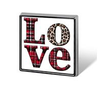 Broches y alfileres unisex con la palabra "Amor" y estampados de leopardo a cuadros. Insignia de solapa cuadrada y ligera. Joyería para ropa, chal o sombrero.