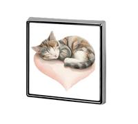 Broches y alfileres unisex de acuarela con diseño de gato durmiendo sobre un cojín en forma de corazón, insignias de solapa cuadradas y ligeras, joyería para ropa, chal o sombrero.