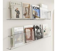 Brochure Display Stand Magazine Rack Acrylic Brochure Holder Wall Mount, Classroom Clear Bookshelf Storage Organizer/Magazine Rack, for Office Waiting Room Church Coffee Shop Home Display ( Size : Len