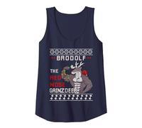 Brodolf The Red Nose Gainzdeer Gym Maglione di Natale Brutto Canotta, Donna, Navy, M