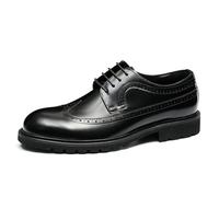Brogues Casual Comode Suola Spessa da Uomo Scarpe Eleganti Basse Stringate Punta Tonda in Pelle Derbys Formali Affari da Abito,Nero,42