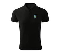 BroiderStudio Coat of Arms Ukrainian Fight Polo da Uomo in Piquet con Logo Originale Ricamato Nero di Classe Premium Size XL