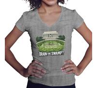 BroiderStudio Drain The Swamp antitrump Fun Memorial Pool Camicia Donna con Scollo a V Grigio Size S