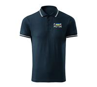 BroiderStudio Fu*k Putin Stand with Ukraine Flag Inspired War Polo da Uomo di Classe Premium con Logo Originale Ricamato Blu Scuro Size L