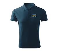 BroiderStudio Fu*k Putin Stand with Ukraine Flag Inspired War Polo da Uomo in Piquet con Logo Originale Ricamato Blu Scuro Size L