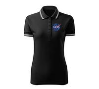 BroiderStudio NASA Vintage Black Embroidered Design Original Logo Polo Shirt Premium Class Woman Size S