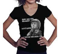 BroiderStudio Steve McQueen Biker Cool Retro Classic How Are The Brakes Don't Know Camicia Donna con Scollo a V Nera Size S
