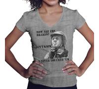 BroiderStudio Steve McQueen Biker Cool Retro Classic How Are The Brakes Don't Know Camicia Donna con Scollo a V Grigio Size L
