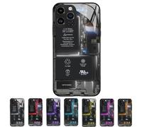 BROIEEN Circuit Board Glass Phone Case, for iPhone 11 12 13 14 15 16 PRO Max, Motherboard Phone Case, Circuit Board Pattern Shockproof Case Cover (for iphone15 PROMAX,White)