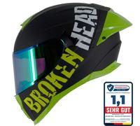 Broken Head Casco Integrale Beproud Pro Sport Verde Parasole + a Specchio Vis