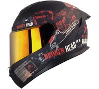 Broken Head Casco Integrale Moto Rosso Nero Con Visiera Specchiata