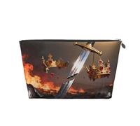 Broken Sword Crown Leather Travel Makeup Bag-Waterproof Cosmetic Pouch