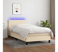 Brokky 3132954 Letto a Molle con Materasso e LED Crema 80x200 cm in Tessuto Letto,Struttura Letto a Piattaforma E contenitore sotto il letto,Facile da Montare, Senza rumori