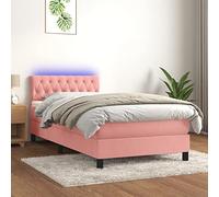 Brokky 3134566 Letto a Molle con Materasso e LED Rosa 90x200 cm in Velluto Letto,Struttura Letto a Piattaforma E contenitore sotto il letto,Facile da Montare, Senza rumori