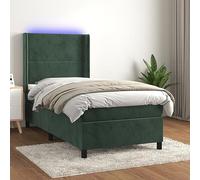 Brokky 3139484 Letto a Molle con Materasso e LED Verde Scuro 90x200cm Velluto Letto,Struttura Letto a Piattaforma E contenitore sotto il letto,Facile da Montare, Senza rumori