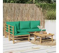 Brokky 3155170 Set Salotto da Giardino 5pz con Cuscini Verdi Bambù Set Tavolo e Sedie da Balcone,Set da Giardino Pieghevoli
