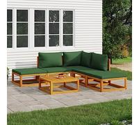 Brokky 3155307 Set Salotto da Giardino 6pz con Cuscini Verdi in Legno Massello Set Tavolo e Sedie da Balcone,Set da Giardino Pieghevoli