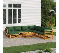 Brokky 3155327 Set Salotto da Giardino 9pz con Cuscini Verdi in Legno Massello Set Patio Tavolo Basso, Mobili Resistenti ai Raggi U V da Esterno, Balcone, Giardino, Terrazzo, Bistrot