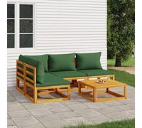 Brokky 3155333 Set Salotto da Giardino 5pz con Cuscini Verdi Legno Massello Set Tavolo e Sedie da Balcone,Set da Giardino Pieghevoli