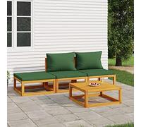Brokky 3155334 Set Salotto da Giardino 4 pz con Cuscini Verdi Legno Massello Set Tavolo e Sedie da Balcone,Set da Giardino Pieghevoli