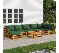 Brokky 3155337 Set Salotto da Giardino 8pz con Cuscini Verdi in Legno Massello Set Patio Tavolo Basso, Mobili Resistenti ai Raggi U V da Esterno, Balcone, Giardino, Terrazzo, Bistrot