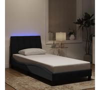 Brokky 3213747 Giroletto con Luci LED Nero 80x200 cm in Velluto Telaio del letto a piattaforma imbottito,Base per materasso,Supporto per doghe in legno,Facile da montare