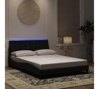 Brokky 3213783 Giroletto con Luci LED Nero 140x200 cm in Velluto Telaio del letto a piattaforma imbottito,Base per materasso,Supporto per doghe in legno,Facile da montare
