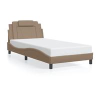 Brokky 3214005 Giroletto con Luci LED Cappuccino 100x200 cm in Similpelle Telaio del letto a piattaforma imbottito,Base per materasso,Supporto per doghe in legno,Facile da montare