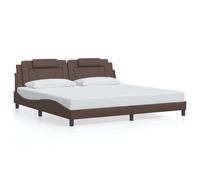 Brokky 3214045 Giroletto con Luci LED Marrone 200x200 cm in Similpelle Telaio del letto a piattaforma imbottito,Base per materasso,Supporto per doghe in legno,Facile da montare