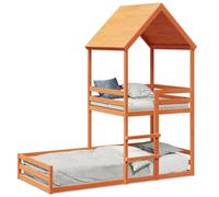Brokky 3282398 Letto a Castello con Tetto Marrone Cera 90x190 cm Massello Pino Struttura per Letto a Castello Struttura Solida,Grande Contenitore per Adulti