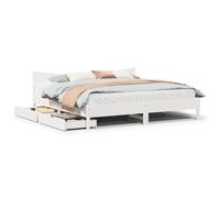 Brokky 3301894 Giroletto con Cassetti Bianco 200x200 cm Legno Massello di Pino Rete Letto Matrimoniale,Struttura Letto a Doghe in Legno, Spazio di Archiviazione Sotto al Letto, Adatto per Molti Tipi d