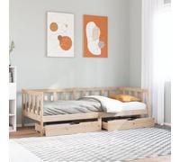 Brokky 3302075 Dormeuse con Cassetti 80x200 cm in Legno Massello di Pino Struttura letto matrimoniale - Letto - Struttura Letto - Struttura letto in legno con cassetti contenitori incorporati e doghe
