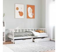 Brokky 3302076 Dormeuse con Cassetti Bianca 80x200 cm Legno Massello di Pino Struttura letto matrimoniale - Letto - Struttura Letto - Struttura letto in legno con cassetti contenitori incorporati e do