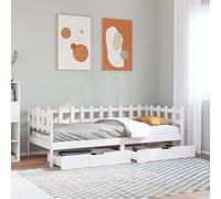 Brokky 3302135 Dormeuse con Cassetti Bianco 90x200 cm Legno Massello di Pino Struttura letto matrimoniale - Letto - Struttura Letto - Struttura letto in legno con cassetti contenitori incorporati e do