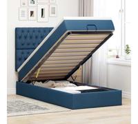 Brokky 3313222 Pouf Letto con Materasso Blu 100x200 cm in Tessuto Letto,Struttura Letto a Piattaforma E contenitore sotto il letto,Facile da Montare, Senza rumori