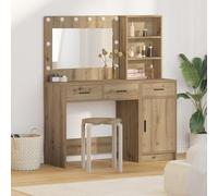 Brokky 3334271 Set di vanity a 2 pezzi con LED in legno ingegnerizzato rovere Set di mobili da giardino divano per esterno angolare terazzo balcone
