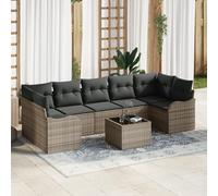 Brokky 3345619 Set da giardino a 8 pezzi con cuscini grigi in polyrattan,Divano da giardino a 2 posti con cuscini grigi in polyrattan Set di Mobili da Giardino Divano per Esterno Angolare Terazzo Bal