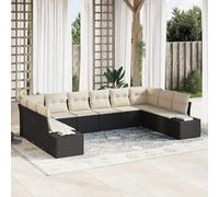 Brokky 3347237 Set di divani da giardino con dieci pezzi e cuscini neri in polyrattan Lounge Set, Set Mobili da Giardino in Rattan con Divano e Tavolino Porta