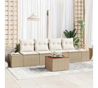 Brokky 3347890 Set Divano da Giardino 5 Pezzi con Cuscini Beige Polirattan Acacia Set di mobili da giardino divano per esterno angolare terazzo balcone
