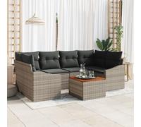 Brokky 3356452 Set di Divani da Giardino di 7 Pezzi con Cuscini Grigio Polyrattan Acacia Lounge Set,Set Mobili da Giardino in Rattan con Divano e Tavolino Porta