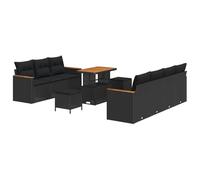 Brokky 3364959 Set Divano da Giardino 10 Pezzi con Cuscini Nero Polyrattan Acacia,Set da Pranzo da Giardino 3 Pezzi con Cuscini Nero Polyrattan Acacia Set da Pranzo per Esterno,Mobili da Giardino Sal